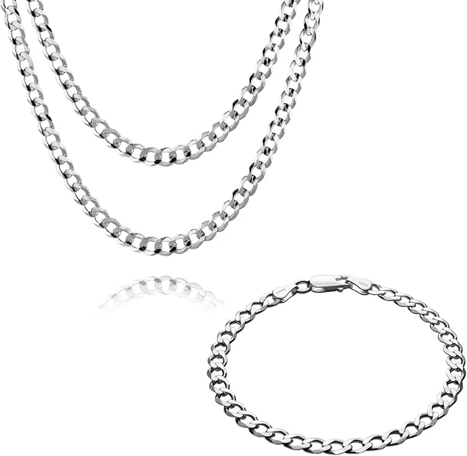 Conjunto De Joyas Para Hombre En Plata Esterlina 925 Con Diseño Cadena Cubana