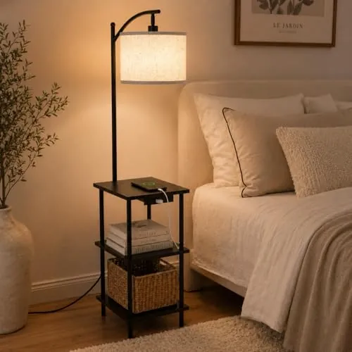 LuminexDesigns Lámpara de Pie con Estantes, Estación de Carga WOVI FL04