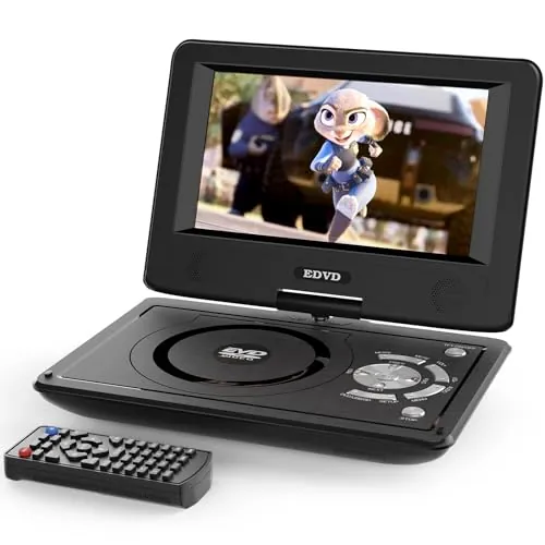 Reproductor de DVD portátil de 11.5 pulgadas para niños y coche, pantalla HD giratoria de 9.5 pulgadas con batería integrada de 4 a 6 horas, compatible con pantalla de sincronización con TV