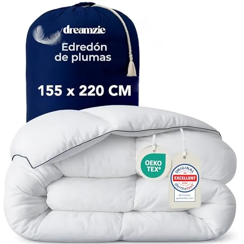 Dreamzie - Edredón de Plumas Mullido - 155x220cm - Cama 90-650gsm