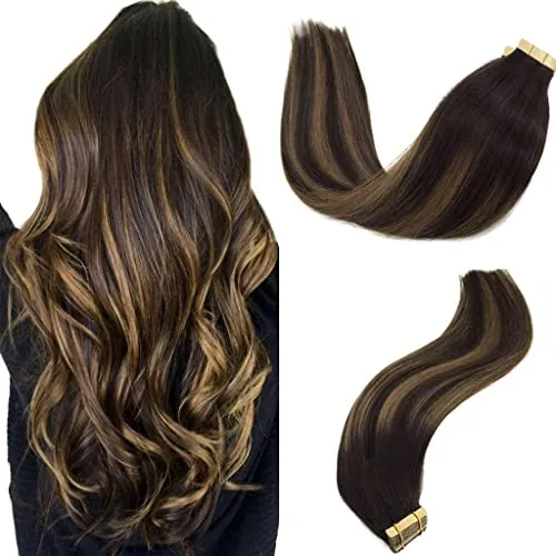 GOO GOO Extensiones Adhesivas Pelo Natural, 45cm 20pcs 50g Marrón Oscuro Mezcla de Castaño Extensiones de cabello, Remy Extensiones de Cabello Natural Humano Auténtico
