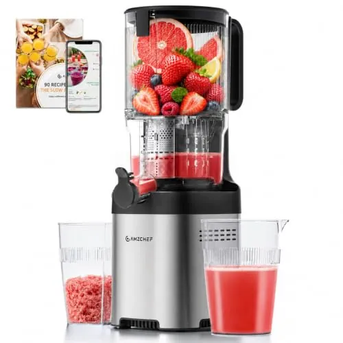 AMZCHEF Extractor de Zumos Prensado en Frío con Boca Ancha de 135 mm