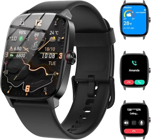 Reloj Inteligente Mujer Hombre con Llamadas Bluetooth y Voz AI, 1.85'' Smartwatch con Whatsapp Notificación, Pulsómetro/SpO2/Sueño/Podómetro, 110+ Modos Deportivos,Impermeable IP68 para iOS/Android BK