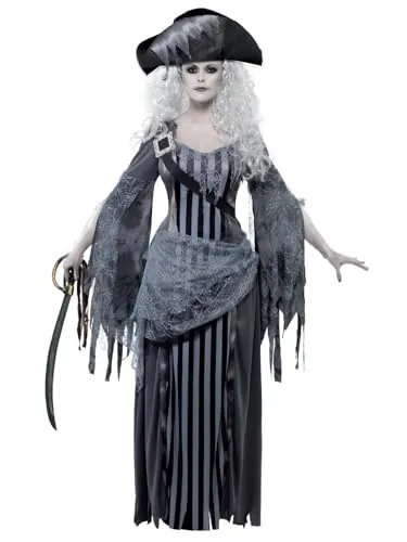 Smiffys Disfraz de princesa de Ghost Ship, Gris, con vestido y sombrero Halloween, Carnaval