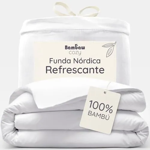 Bambaw Funda Nordica 240x220cm Bambu, para Cama 150/160 cm, Funda Nordica Hipoalergenica Antisudor, Sabanas Refrescantes Verano e Invierno, Sabanas Bambú Térmicas (Blanco)