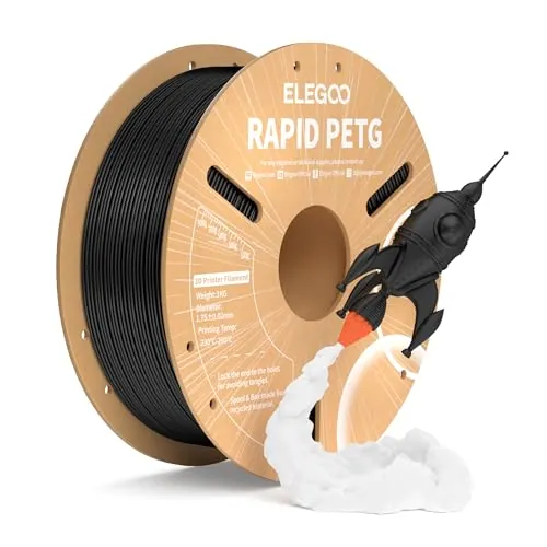 ELEGOO Filamento PETG Rápido 1.75 1KG Negro, PETG de Alta Velocidad 30-600mm/s para Impresora 3D, Precisión Dimensional +/- 0.02mm, Carrete Filamento 3D, para Mayoría Impresoras 3D