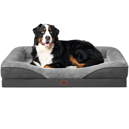 EHEYCIGA Cama Ortopedica y Viscoelastica para Perro XXL 132x104x20.3 cm, Memory Foam Sofa para Perros Lavable, Cama Gato Suave, Gris Oscuro