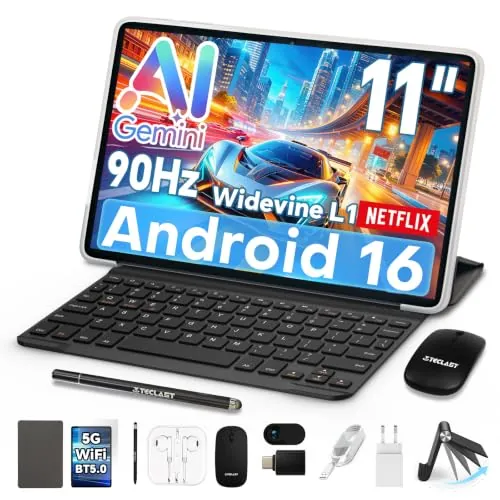 TECLAST P50T Tablet 11" con 10 Accesorios Android16, 90Hz 128GB+5TB 8000mAh