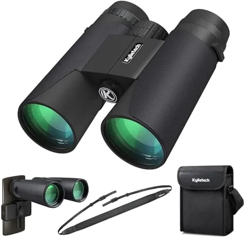 Kylietech Prismaticos Profesionales Largo Alcance, Binoculares Pequeños y Potentes 12x42 - Prismas BAK-4 y Lentes FMC, Antiniebla e Impermeables con Adaptador para Smartphone de Aves, Caza, Senderismo