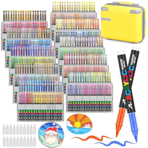 Laconile 360 Colores de Rotuladores Acrílicos para piedras Resistente al Agua, Acrylic Markers con Punta de Pincel, Paint Markers Ideales para Pintar Piedras, Porcelana, Vidrio, Lienzo, Cerámica