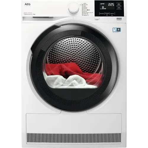 AEG Secadora con Bomba de Calor 8Kg, Libre Instalación, Motor Inverter, Función Vapor, Programa Rápido, Secado Mixto y Antibacteriano, Serie 8000, Blanco, TR818A4OB, Fabricado en UE