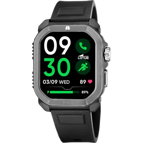 LOTUS Reloj Inteligente Hombre - Smartwatch Hombre de Caucho Negro - Resistente al Agua 5 ATM - GPS, Voz IA, Control Música, Cuenta Pasos y Calorías, Teléfono 50200/1 Ferro RC - Smartime 2nd Gen