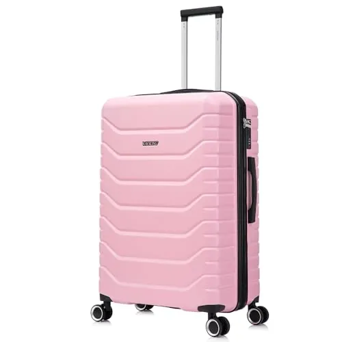 RAYKONG Maleta Grande Expandible ABS+PC 75x49x31cm - 33.50cm Extendido | 114L - 123L | 28 Pulgadas |25kg semirígidas candado combinación - RosaClaro