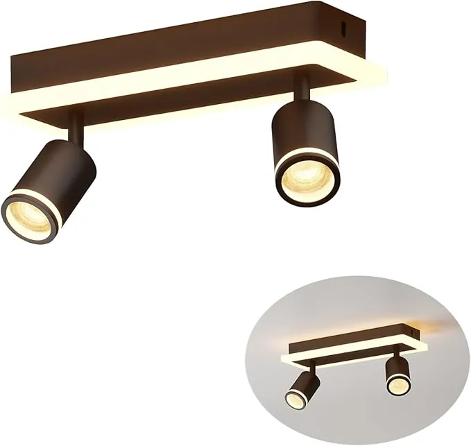 LVWIT Lampara Techo de 2 Focos Giratorios , Lampara Pared Interior LED Negro Ajustables, Plafón de Techo Moderno GU10, Lampara de Techo para Dormitorio, Pasillo, Cocina, Comedor(Sin Bombilla)