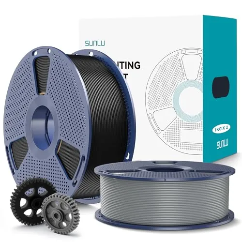SUNLU 2KG PLA+2.0 Filament, 1KG por Carrete, 2 Rollos, Negro+Gris