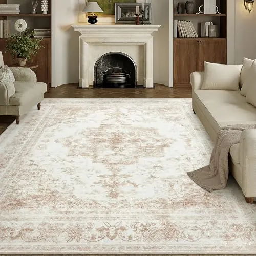 HUGEAR Alfombra Salon Crema Antideslizante Alfombras Lavables en Lavadora Tapetes para Sala 180x270cm Habitacion Dormitorio Comedor Flor Vintage Grande Tapete Pelo Corto tapete Quarto