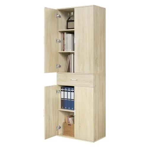 eSituro Armario de Oficina con Puertas, 60x34x180 cm, Roble Claro