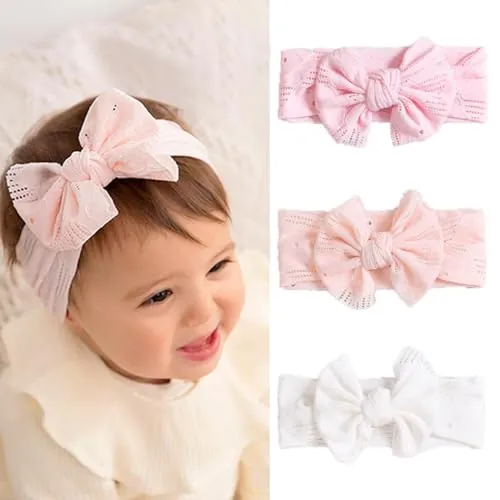 Fashband Baby Mädchen Nylon Stirnbänder Bowknot Elastische Haarbänder Weiche süße Kopfbedeckung für Kinder Kleinkinder (3er Pack)(Rosado)