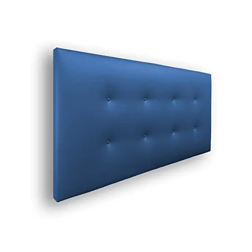 Silcar Home - Cabecero de Cama Carlo 135 Azul - Estructura de Madera, Tapizado en Polipiel, Diseño Moderno con Dos hileras Botones, Fácil Instalación - Polipiel Azul, 135 cm