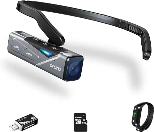 ORDRO videocamara Manos Libres 4K EP7 Cámara portátil, cámara de Video Ultra HD 4K 30FPS con estabilización de Imagen de cardán, Enfoque automático y Control Remoto y Tarjeta miscrosd de 64Gb
