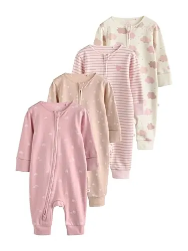 NEXT Bebés niña Pack de 4 Pijamas Tipo Pelele con Cremallera bidireccional para bebé Rosa 18 Meses-24 Meses