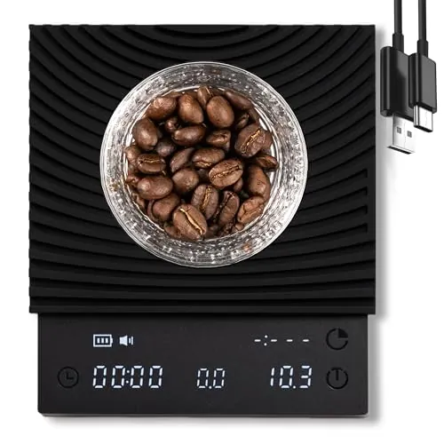 TIMEMORE Black Mirror Basic 3 Báscula de Café para Pour-Over y Espresso, Temporizador, Alta precisión 0,1g hasta 2kg, 3 Modos, Flujo de extracción y Proporción café/agua, Batería 1600mAh, USB-C, Negro
