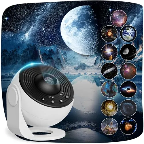 Macchiatto Actualizar Planetario Proyector Pro, Proyector Estrellas Galaxias Dormitorio con 13 Discos Planetarios, Luz Nocturna,Función de Tiempo, Enfoque y ángulo Ajustables
