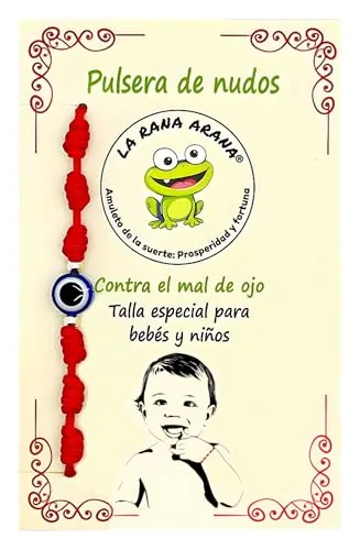 LA RANA ARANA® - Pulsera de nudos con ojo turco bebé roja - Pulsera contra el mal de ojo - Amuleto buena suerte - Hilo rojo protección energía negativa - Talla especial para niños (Sin Rana)