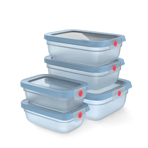 Emsa oneClick, Set de 5 recipientes para almacenar alimentos, Azul