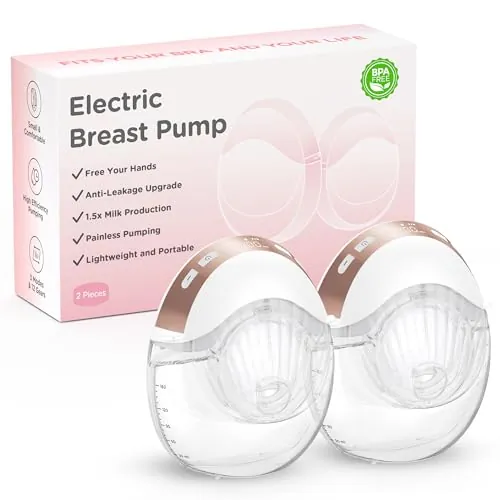 Haokoo Sacaleches Manos Libres Electricos, Extractor de Leche Materna Portátil y Silencioso, Diseño Antifugas, 3 Modos y 12 Niveles, Sin BPA
