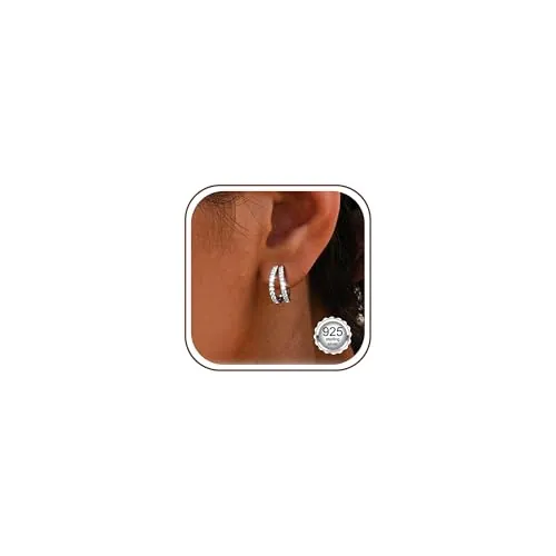 DOCHAIS Pendientes de Plata 925, Aros Dobles 14K de Acero Inoxidable para Mujer, Dorados con Circonita, Hipoalergénicos para Niñas - Plata/Oro