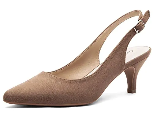 Greatonu - Zapatos con tacón de Aguja Corto y talón al Aire para Mujer para Vestir,Taupe, 38 EU