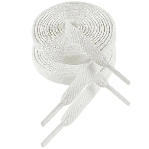 VSUDO 120 cm Cordones de Zapatillas Blancos Plano, 8mm Ancho Cordones de Zapatos Deporte, White Sneakers Shoelaces, Aguetas Deportivos de Repuesto para Mujer o Hombre (1 Par-Blanco-120cm)