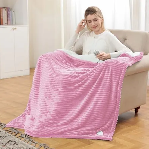 Mantas Eléctrica con Apagado Automático 180x135cm,Franela,Lavable a Máquina | 6 Niveles de Calor,Timer da 1-10Ore,Protección Contra Sobrecalentamiento,Manta Eléctrica para Cama,Hogar y Oficina Rosa