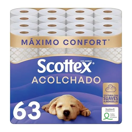 Scottex Acolchado Papel Higiénico - 63 rollos (7 packs de 9 rollos) - Papel Higienico 3 capas
