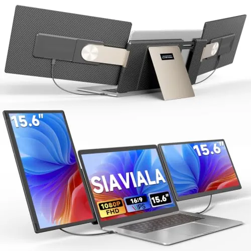 siaviala Monitor Portable 15,6" Extensor Pantalla Portatil 1080P FHD, Triple Pantalla Portatil Extensible se Puede Girar 235° para su Uso de 13-17.3", Plug & Play para Windows/Mac/Android/Switch/PS5