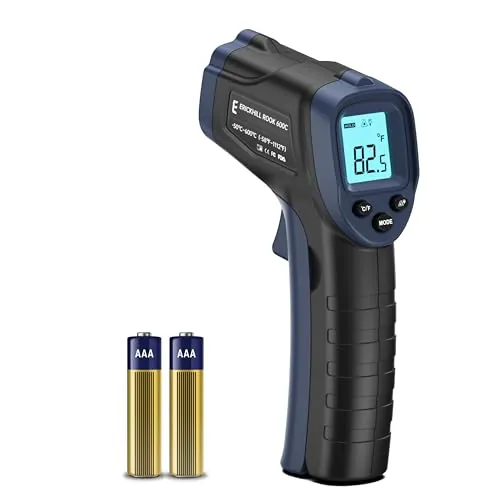 ERICKHILL Termómetro infrarrojo -50 ℃ ~ 600 ℃ Tamaño compacto Termómetro láser sin contacto Pistola LCD Pantalla retroiluminada Emisividad ajustable - para reparación de vehículos/cocina/comida
