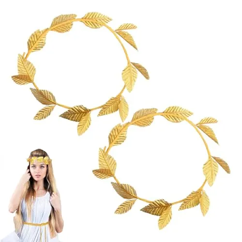 2 Pcs Tocado de Hoja de Laurel,Diadema de Hojas Doradas Corona de Cabeza Romana Corona de Hojas Romanas para Fiestas, Cosplay, Navidad