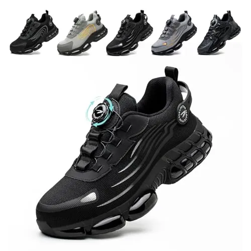 Zapatos de Seguridad para Hombre Mujer Zapatillas Calzado Trabajo Ligeros Comodo Antideslizante con Puntera de Acero Black 43 EU