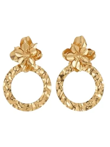 Pendientes Flamenca con Flor Dorada, Diseño de Aro Texturizado