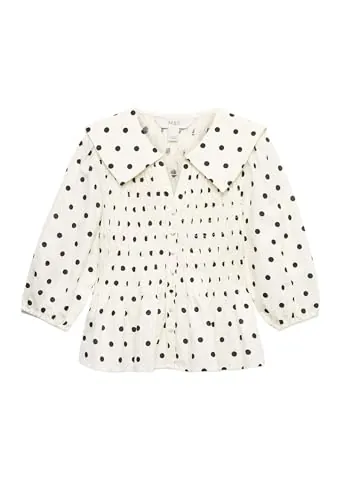 Marks & Spencer Blusa Fruncida de Lino Estampada UK 22 (EU 50)