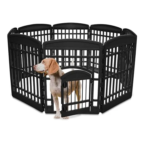 Iris Ohyama Parque para Perros con 8 Paneles, H90cm, Negro, Puerta Cerradura, Jaula Gatos, Vallas, Corralito, para para Interiores, Exteriores, Conejo, Cercado, Corral Perro, Mascotas, CI-908
