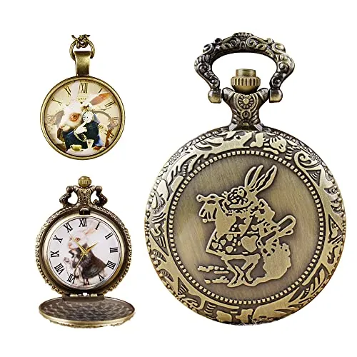 Tiong Reloj de Bolsillo de Alicia en el país de Las Maravillas, Esfera de Alicia con números Romanos, Relojes de Bolsillo de Cuarzo con Cadena