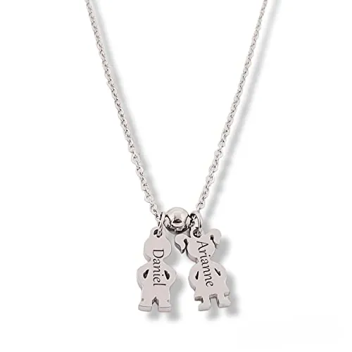Collar con nombres personalizados, modelo PEQUES, elige tu combinación de niños, acero inoxidable, regalos día de la madre.