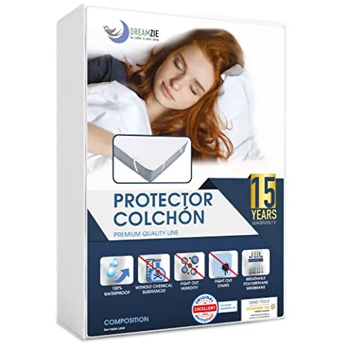 Protector Colchon 90x200 Impermeable Antiacaros Made in EU & Oeko Tex Dreamzie - Funda Colchon 90x190 4 Esquinas Elásticas