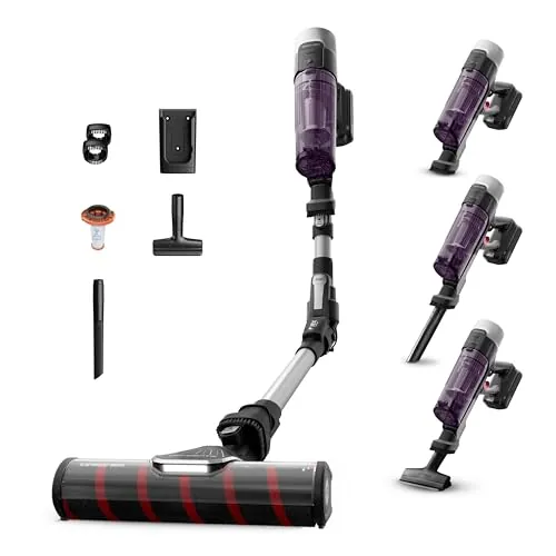 Rowenta X-Force Flex 9.60 Allergy Parquet, Aspiradora escoba sin cable, 100 W, Cepillo para Suelos Duros y Bordes, Tecnología Flex para Acceder a Rincones, Autonomía 45 Minutos, Violeta, RH2047WO