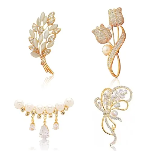 Broche para mujer, 4 piezas de diamantes de imitación, broches vintage para ropa, suéter, bufanda, cárdigan antiguo, broche de capa para fiestas, banquetes, bufandas, ropa decorada