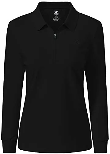 MoFiz Polo Mujer Camiseta Manga Larga Invierno Algodón Trabajo Golf Tops con Cuello Zip Negro XL