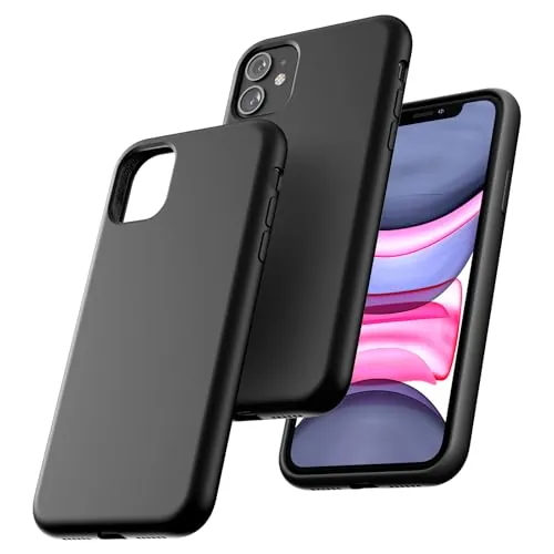 TOCOL 5 en 1 Funda iPhone 11, con 2 Cristal Templado Protector Pantalla y 2 Protector Lente Cámara, [Anti-arañazos] [Protección contra caídas] Silicona Liquida Carcasa para iPhone 11 6.1'', Negro