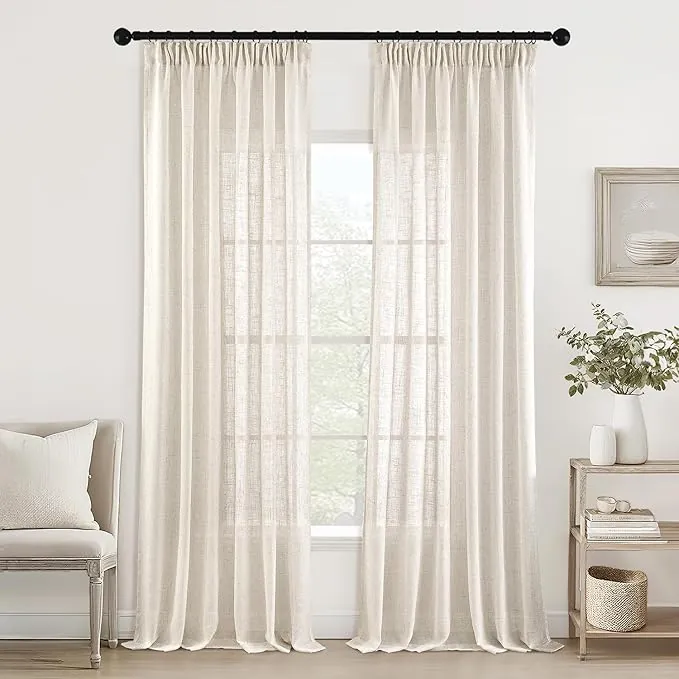 MIULEE Juego de Cortinas de Lino Translúcido de Dos Piezas Cortinas Modernas para Dos Puertas de Balcón Cortinas para Salón Dormitorio 2 Piezas Lino Natural Blanco 270x140cm (HxL)